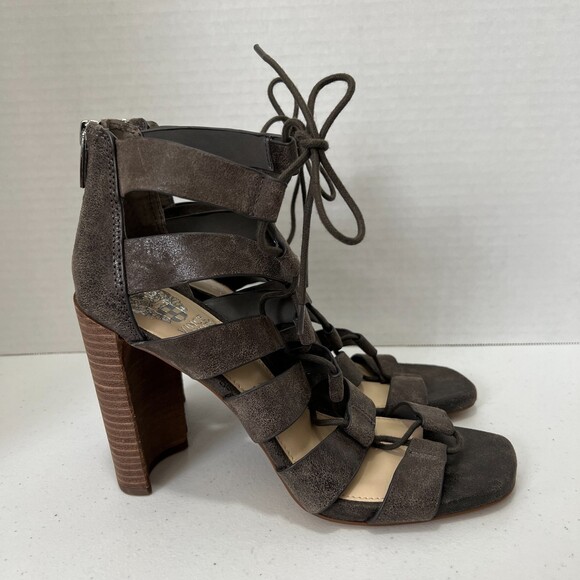Vince Camuto Phandras Stacked Heel Sandal Heels Dark Taupe Women's 8 M - Picture 2 of 10